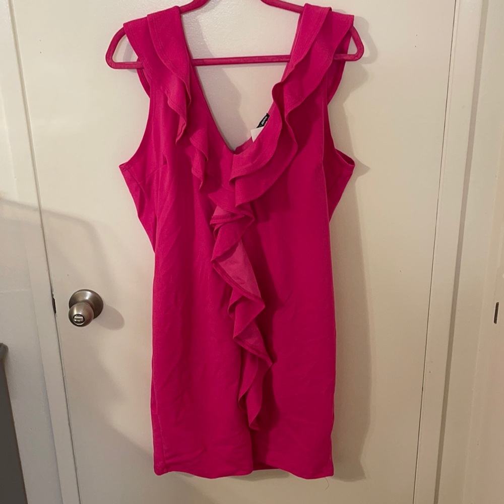 NWT PLUS FUSHIA Ruffle Front Mini Dress